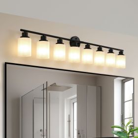 52" Modern 8-Light Vanity Bathroom Mirror Light, Frosted White Glass with Black Iron Frame, Contemporary Wall Sconce for Bedroom, Bathroom