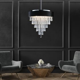 18-inch Modern Crystal Chandelier with Black Imitation Velvet Anti-Glare Shade, Adjustable Height, 8-Light G9 Base for Dining Room, Living Room