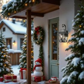 Black Outdoor Wall Lantern 2-Light, Large Outside Modern Wall Sconce Light Fixture, Industrial Porch Light Wall Mount with Glass