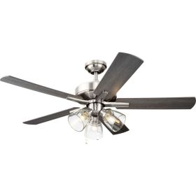 52" Nickel Transitional Ceiling Fan, 5 Reversible Blade, 3 LED Bulbs Included