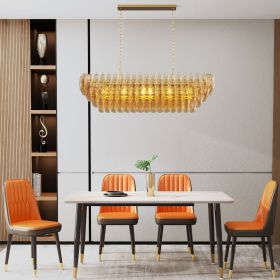 Modern Chandeliers for Dining Room, 54" Large Rectangle Gold Kitchen Chandelier Over Table, 12-Light with Smoke Glass Ceiling Lights