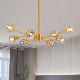 28" Modern Crystal Chandeliers, 9 Lights Golden Chandelier for Living Room Bedroom, Dining Room Chandelier Over Table
