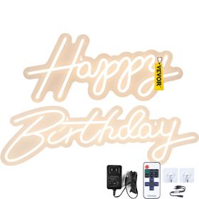 VEVOR Happy Birthday Neon Sign, 16.5" x 8" + 23" x 8" LED Neon Lights Signs, Adjustable Brightness with Remote Control and Power Adapter