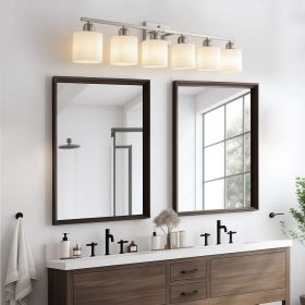 38" Bathroom Vanity Light, 6-Light Nickel Vanity Lights for Bathroom, Wall Sconce Lighting with Milky White Glass Shade, Wall Lights