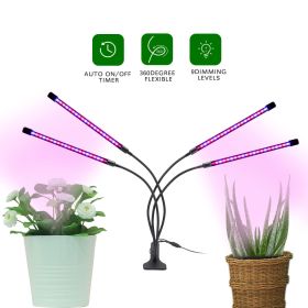 Top LED Grow Light,6000K Full Spectrum Clip Plant Growing Lamp with White Red LEDs for Indoor Plants,5-Level Dimmable,Auto On Off Timing 4 8 12Hr (Type: 4 head)