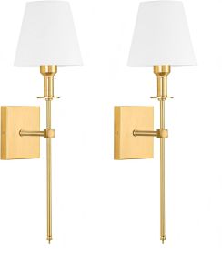 Rechargeable Battery Operated Wall Sconces, Set of 2 with Wireless Remote - Dimmable Modern Cordless Wall Lights for Bedroom, Living Room, Hallwa (Color: Gold)