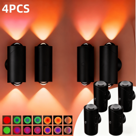 4pcs Rechargeable LED Night Light Wall Lamp Commercial StrobeLight Multi-color Mode Dimmable Indoor Light Magnetic StepLight for Entryway Bedside (Color: Black 4 PCS)