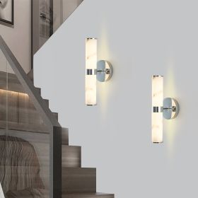 Resin Imitation Marble and Chrome Wall Sconce, Set of 2,Modern Vertical Light Fixture for Bathrooms, Hallways, and Bedrooms (Only Indoor) (Color: as Pic)